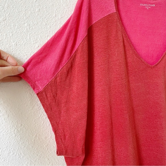 Eileen Fisher 100% Organic Linen Colorblock T Shirt Size XL Oversized Lagenlook - Picture 3 of 7